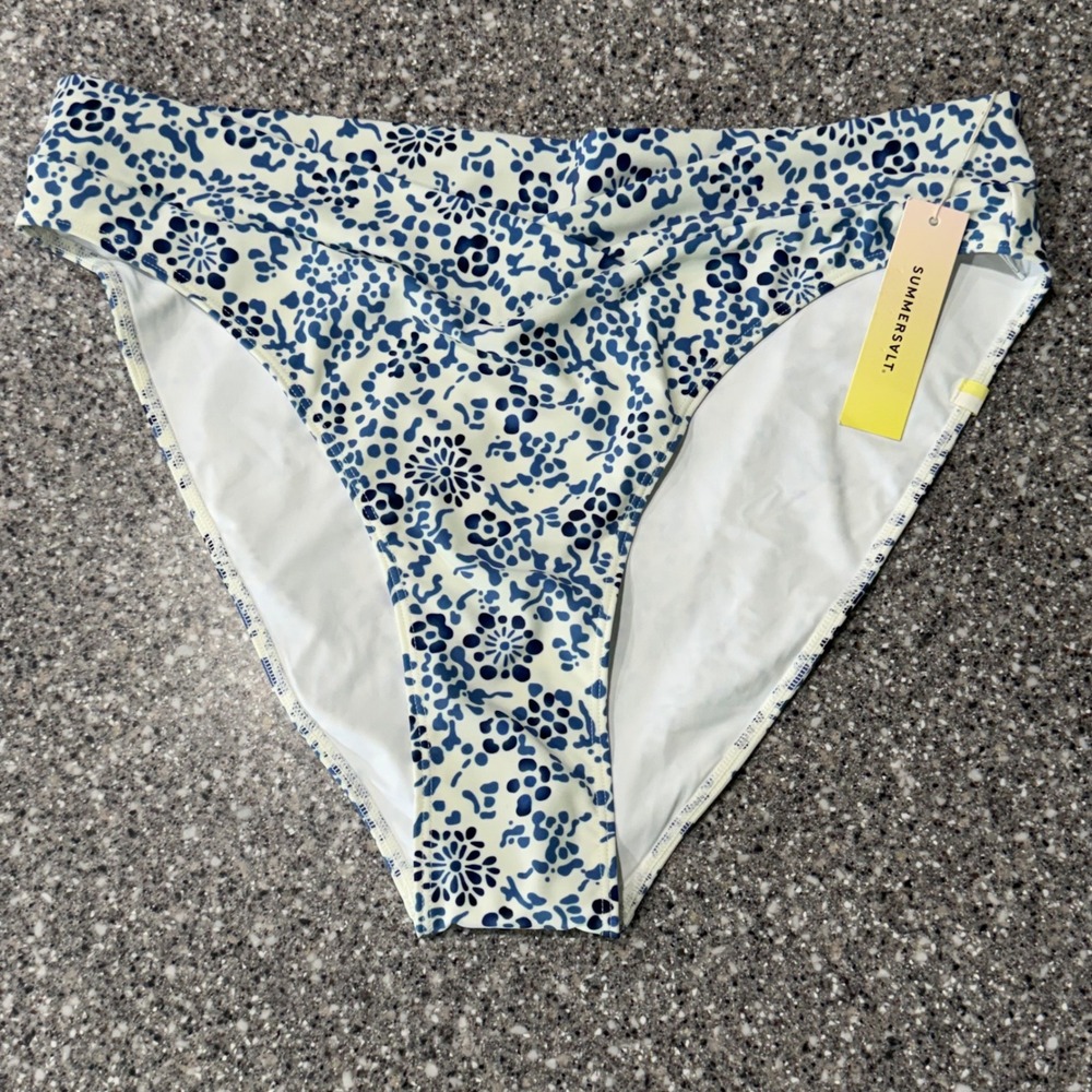 Summersalt Blue White Floral Bikini Bottom‎ Swimwear Size 12 New With Tags Beach